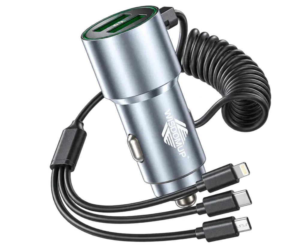 Wisdomup CC-15 Car Charger with Built-in Cable