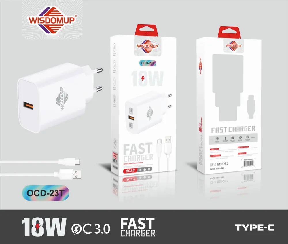 Wisdomup OCD-23 18W QC 3.0 Wall Charger with Cable