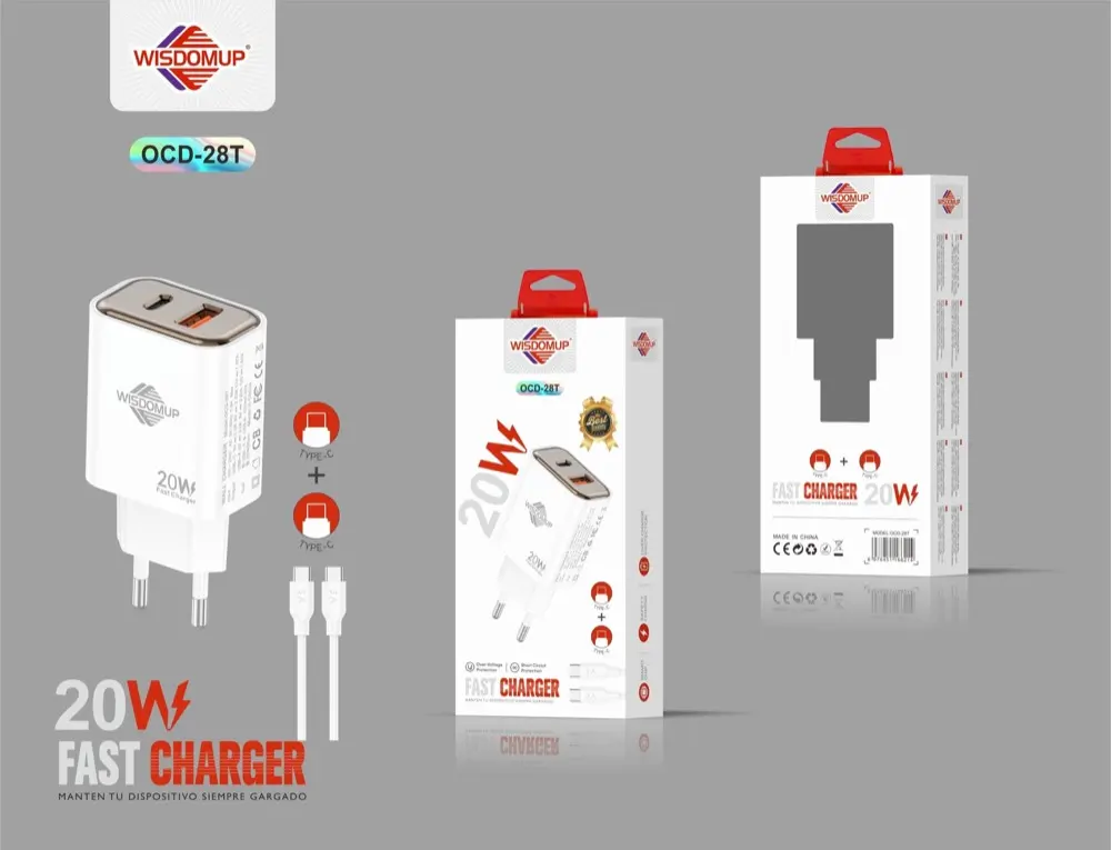 Wisdomup OCD-28 20W USB + USB-C Wall Charger with Cable