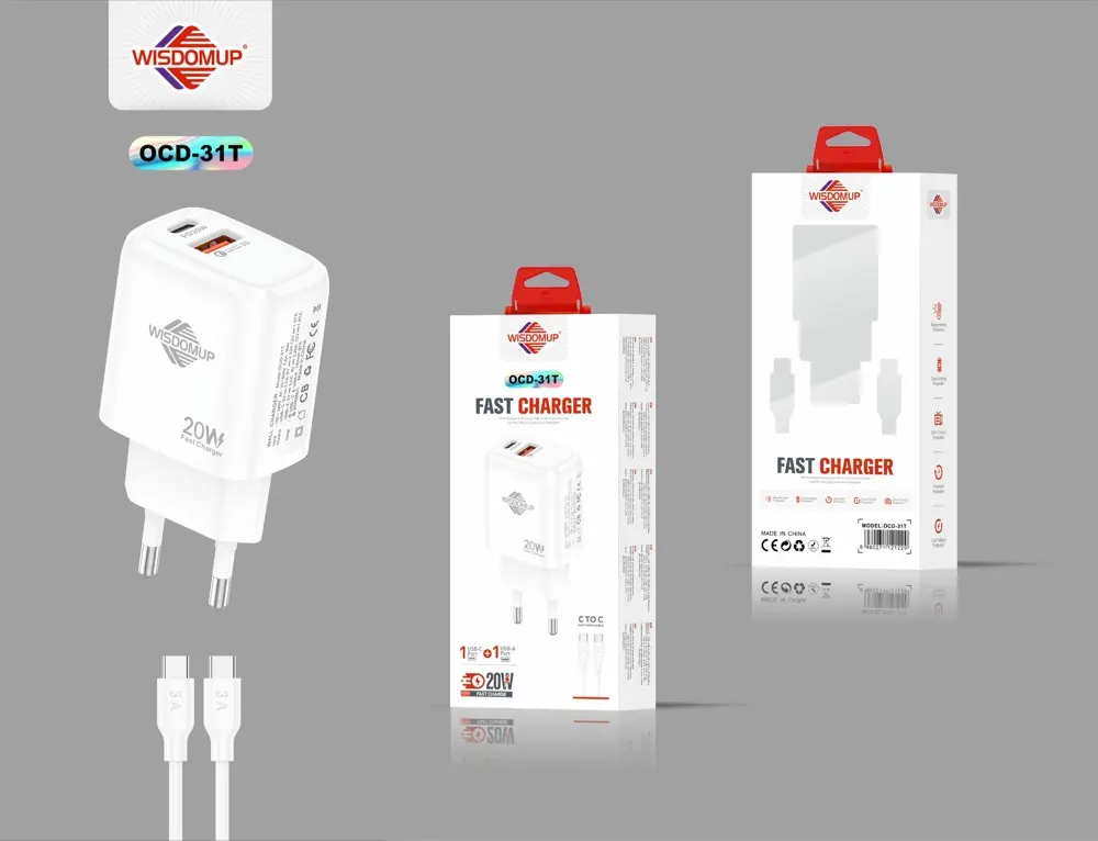 Wisdomup OCD-31 20W USB + USB-C Wall Charger with Cable