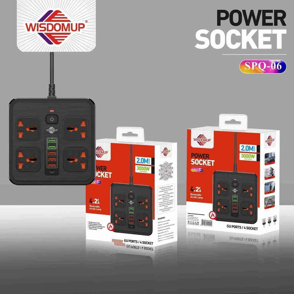 Wisdomup SPQ-06 4-Socket Power Strip with 6 USB