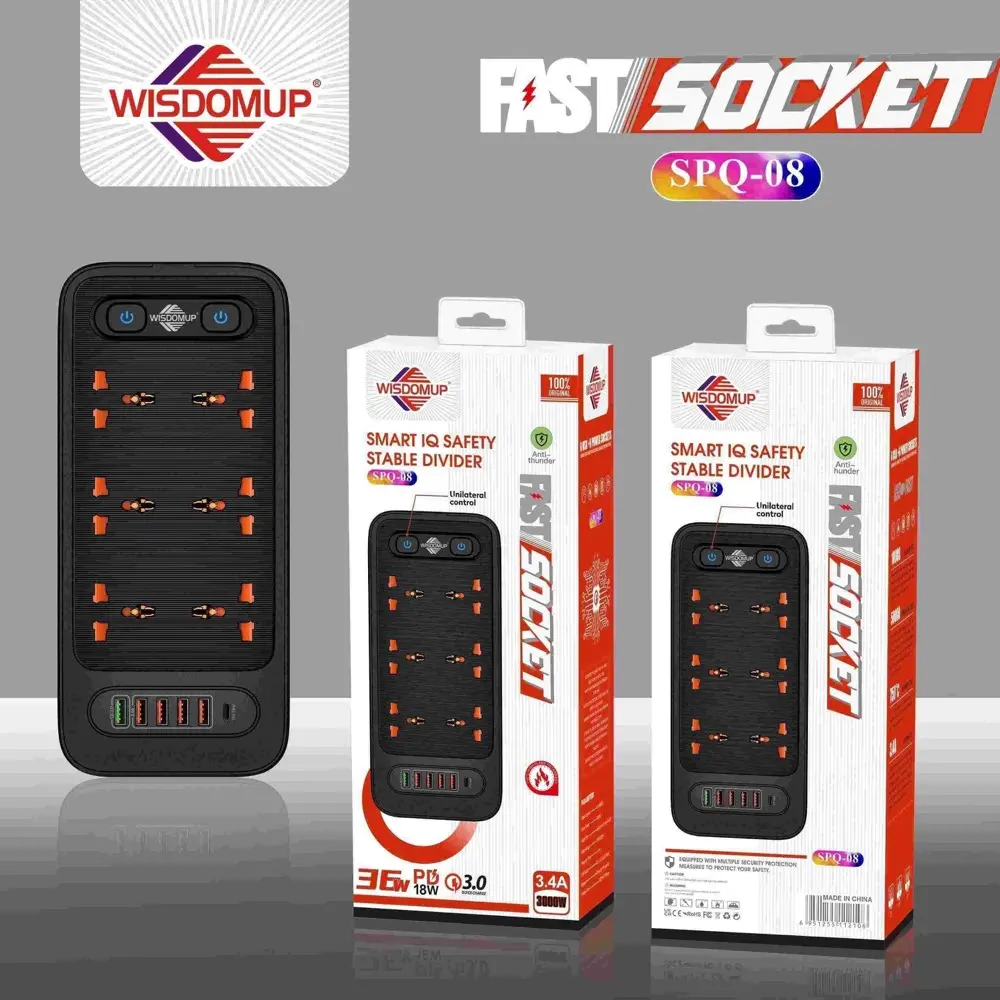 Wisdomup SPQ-08 6-Socket Power Strip with USB-C