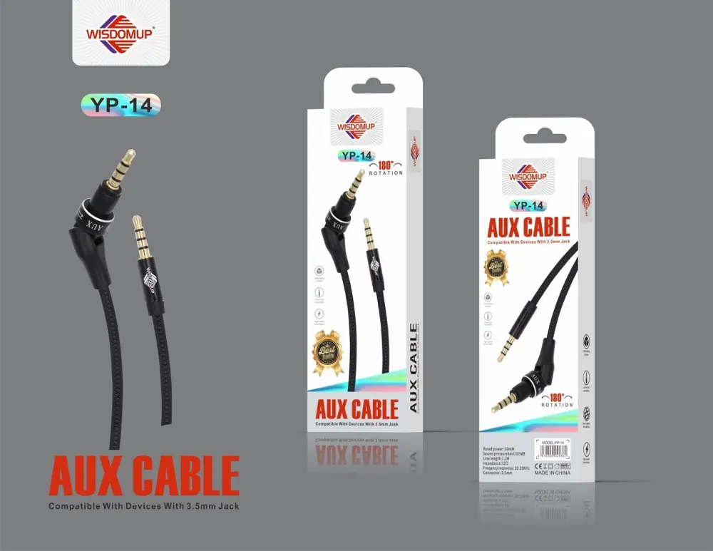 Wisdomup YP-14 3.5mm AUX Cable, 90° Plug