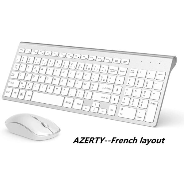 French 2.4G Wireless Keyboard Mouse Compatible with iMac PC Laptop Tablet Computer Windows (Silver White)